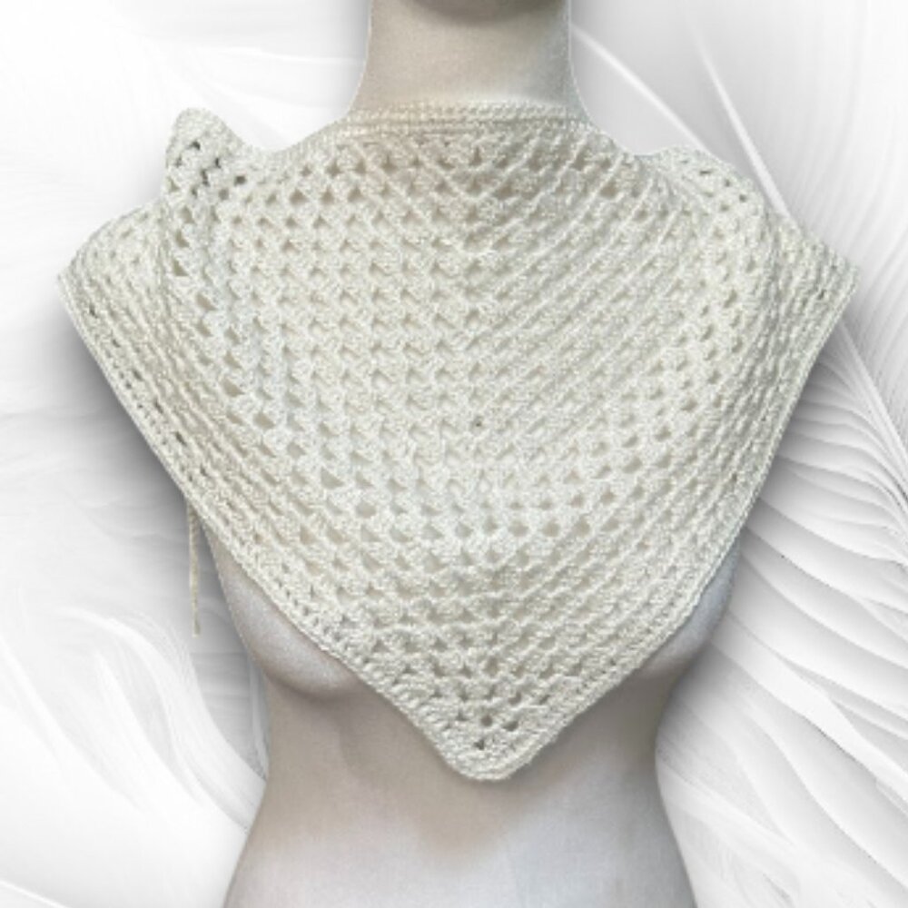 Handmade White Crochet Triangle Scarf Shawl Bandana Collar Women’s Accessory